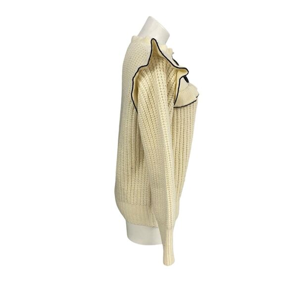 Sweater Womens Large Cable Knit Ruffle Preppy Cottage Peasant Feminine Cozy - Picture 9 of 15